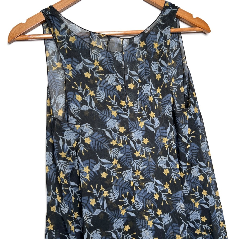 Cabi Navy Floral Leaf Print V Neck Sleeveless Sheer Tunic Tank Top Womens Size S - Picture 5 of 8